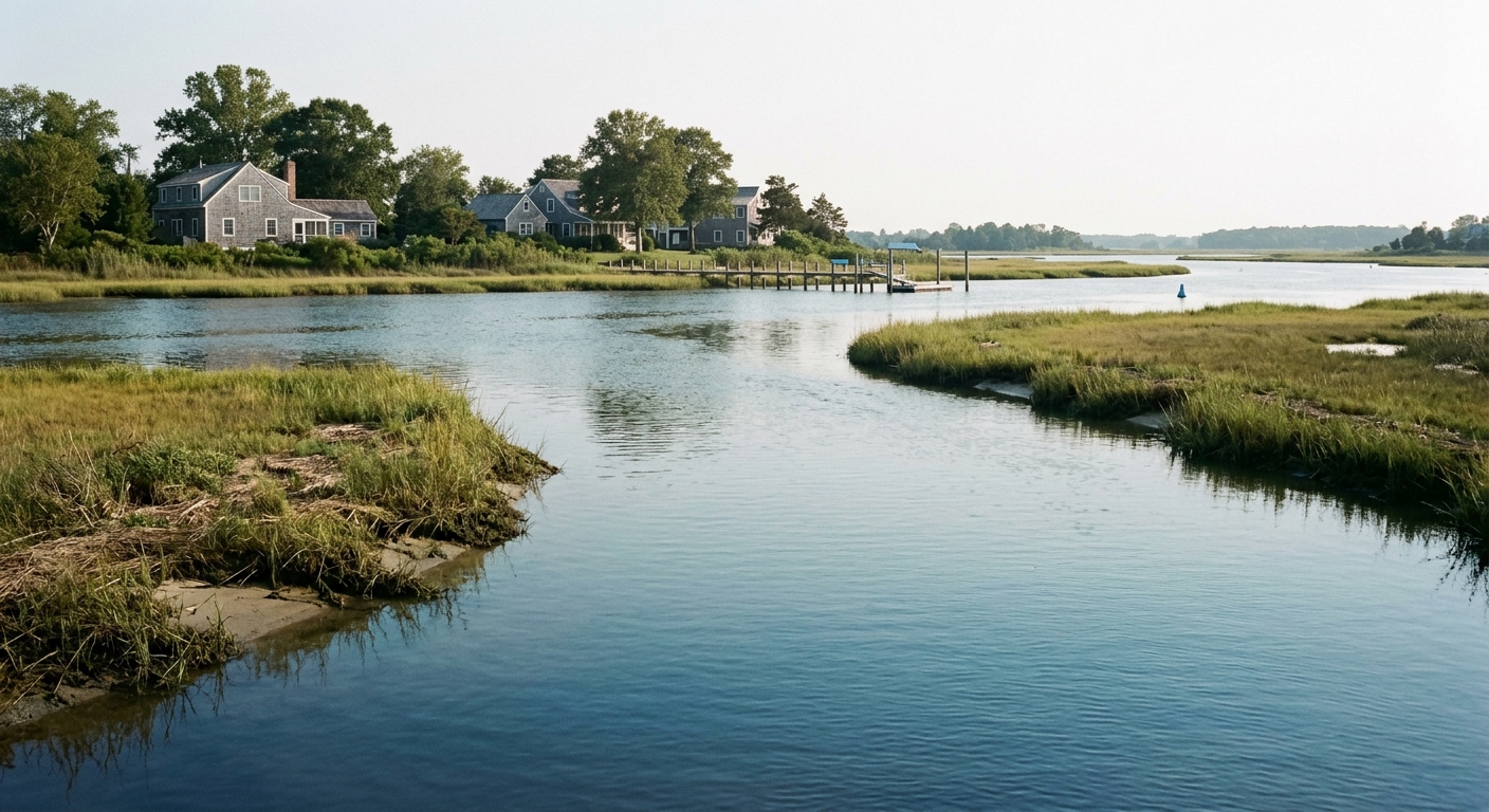 Illustrative example: a clear, navigable tidal channel leading to a residential dock.