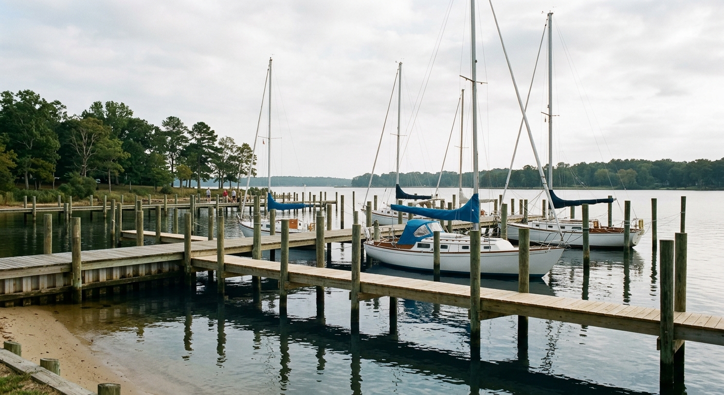 Illustrative example: the same small marina with new timber finger piers and pilings.