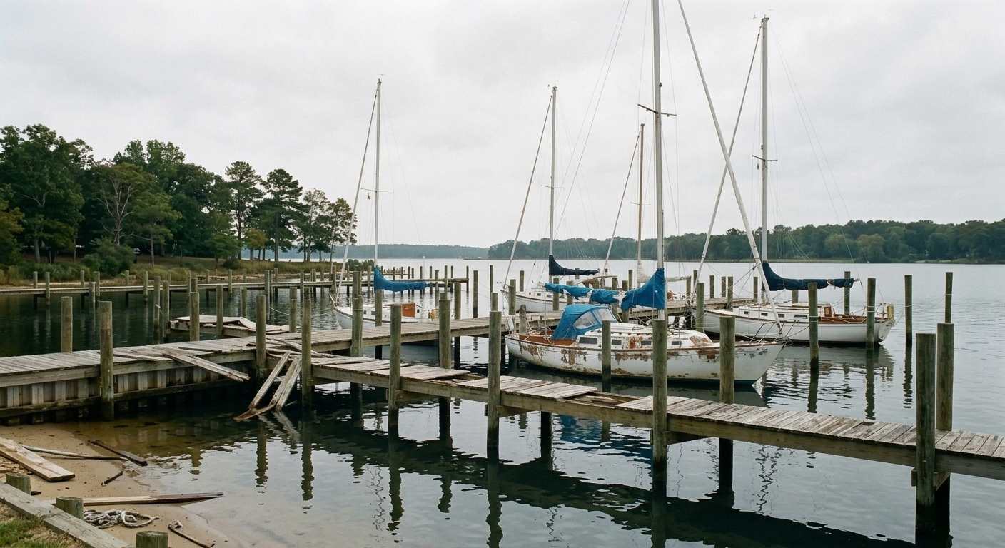 Illustrative example: a small marina with weathered, broken finger piers.